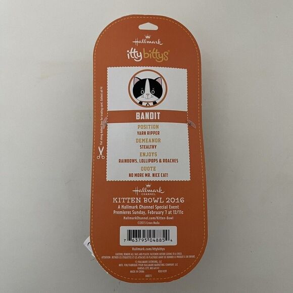 Hallmark Itty Bittys Kitten Bowl 2016 Bandit Cat Plush Trading Card NEW - Picture 7 of 7